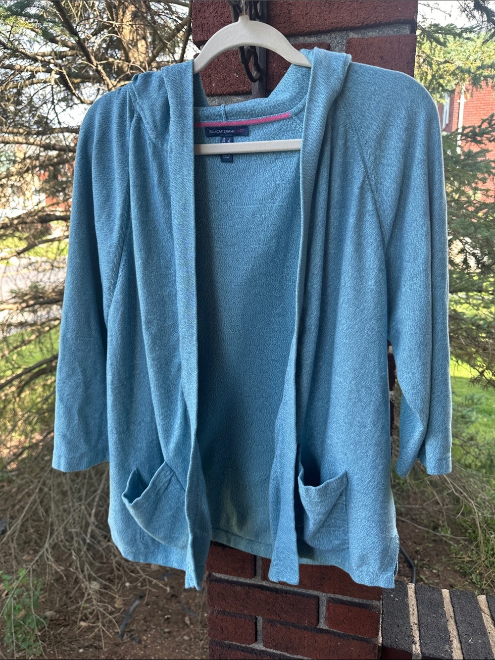 Isaac Mizrahi Light Blue Hooded Open-Front Cardigan